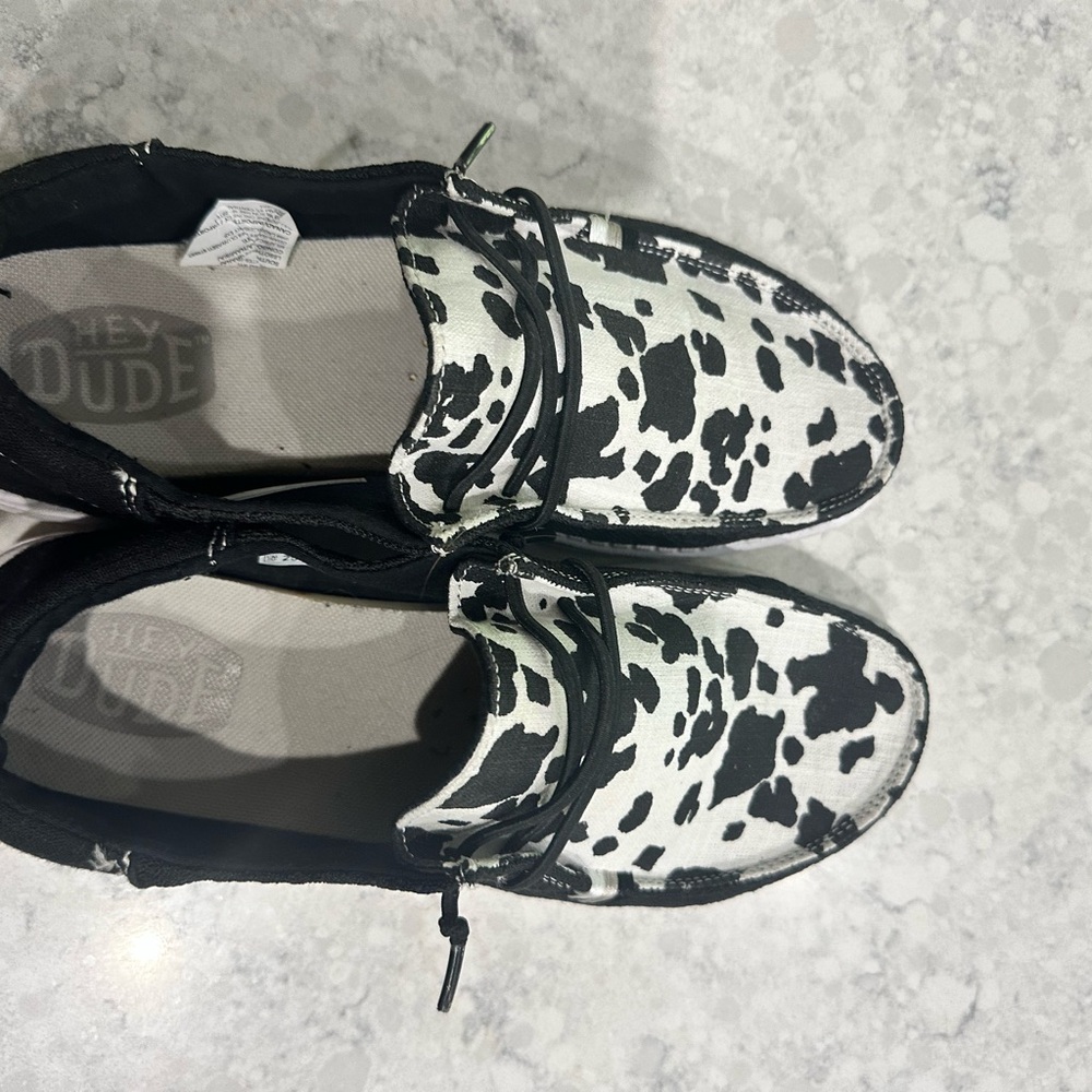 Hey Dude Monochrome Cow Pattern Shoes